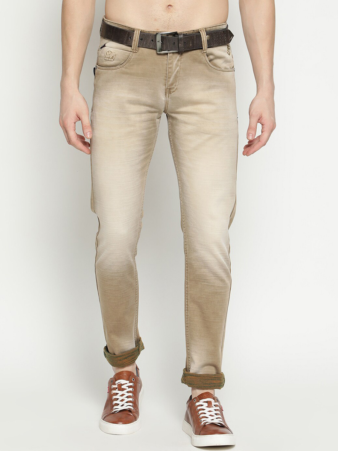 

V2 Value & Variety Men Mildly Distressed Heavy Fade Jeans, Beige
