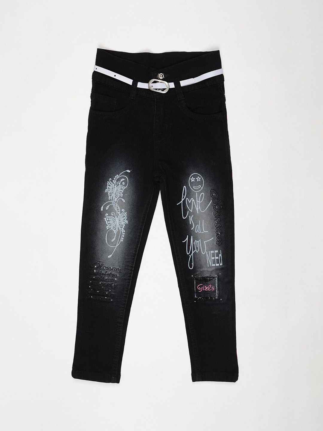 

V2 Value & Variety Girls Heavy Fade Printed Jeans, Black