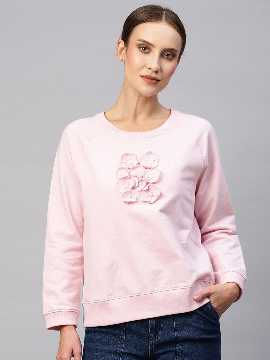 

Chemistry Women Applique Pure Cotton Sweatshirt, Pink