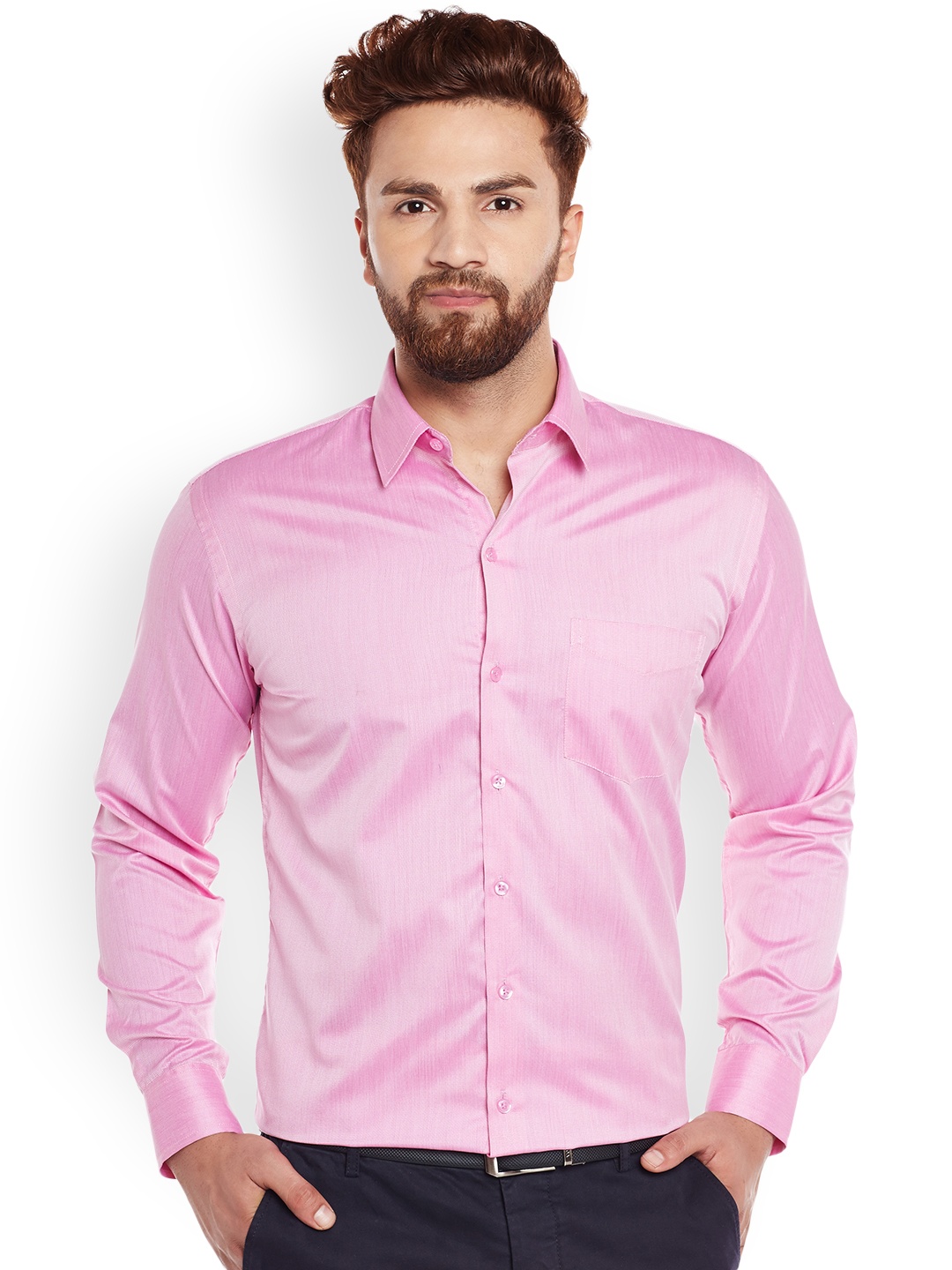 

Hancock Men Pink Slim Fit Solid Formal Shirt