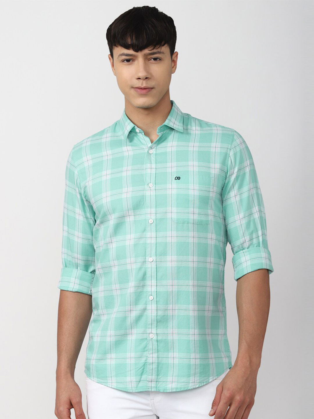 

Peter England Casuals Slim Fit Checked Pure Cotton Casual Shirt, Green