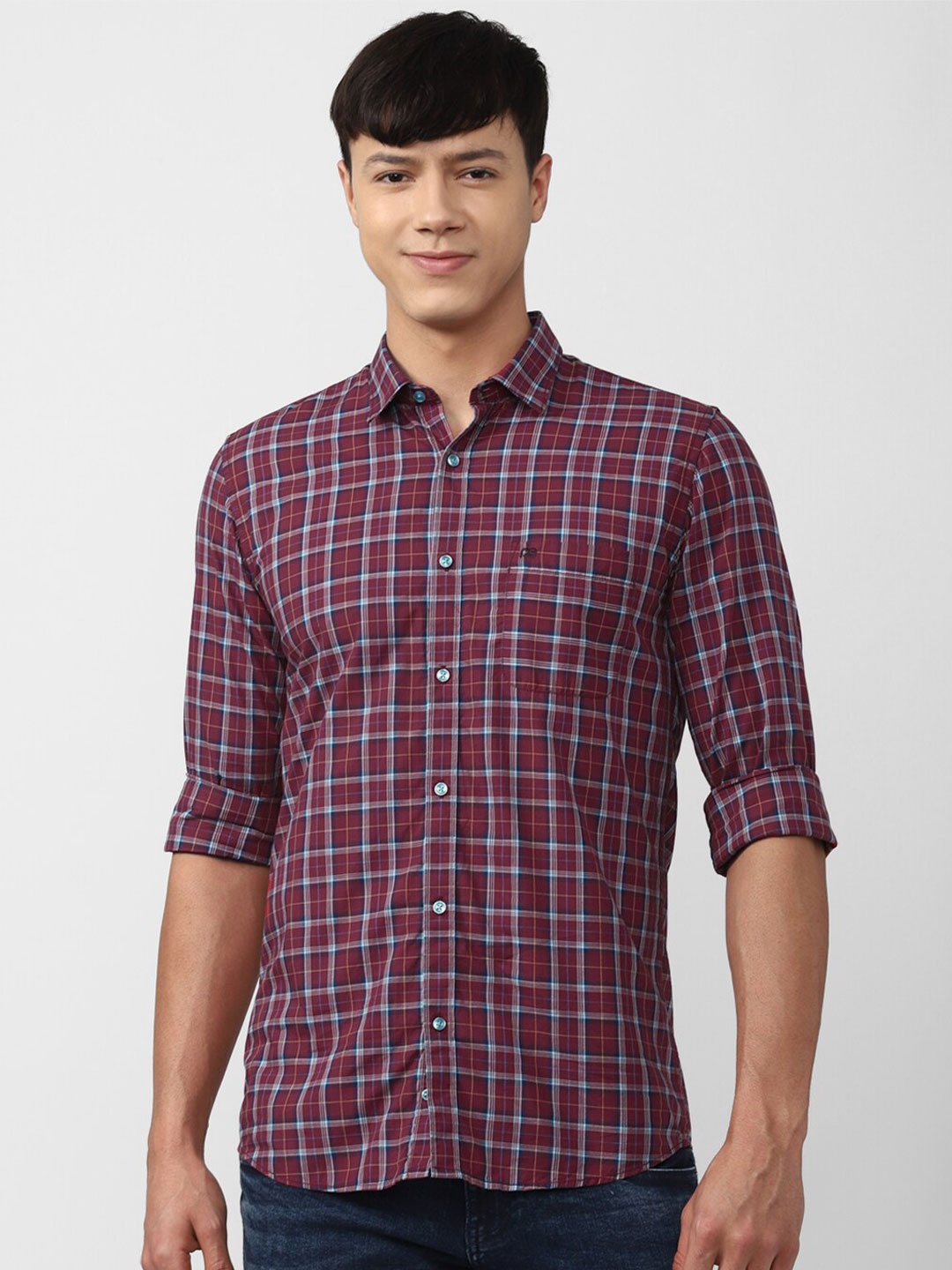

Peter England Casuals Slim Fit Tartan Checks Pure Cotton Casual Shirt, Maroon