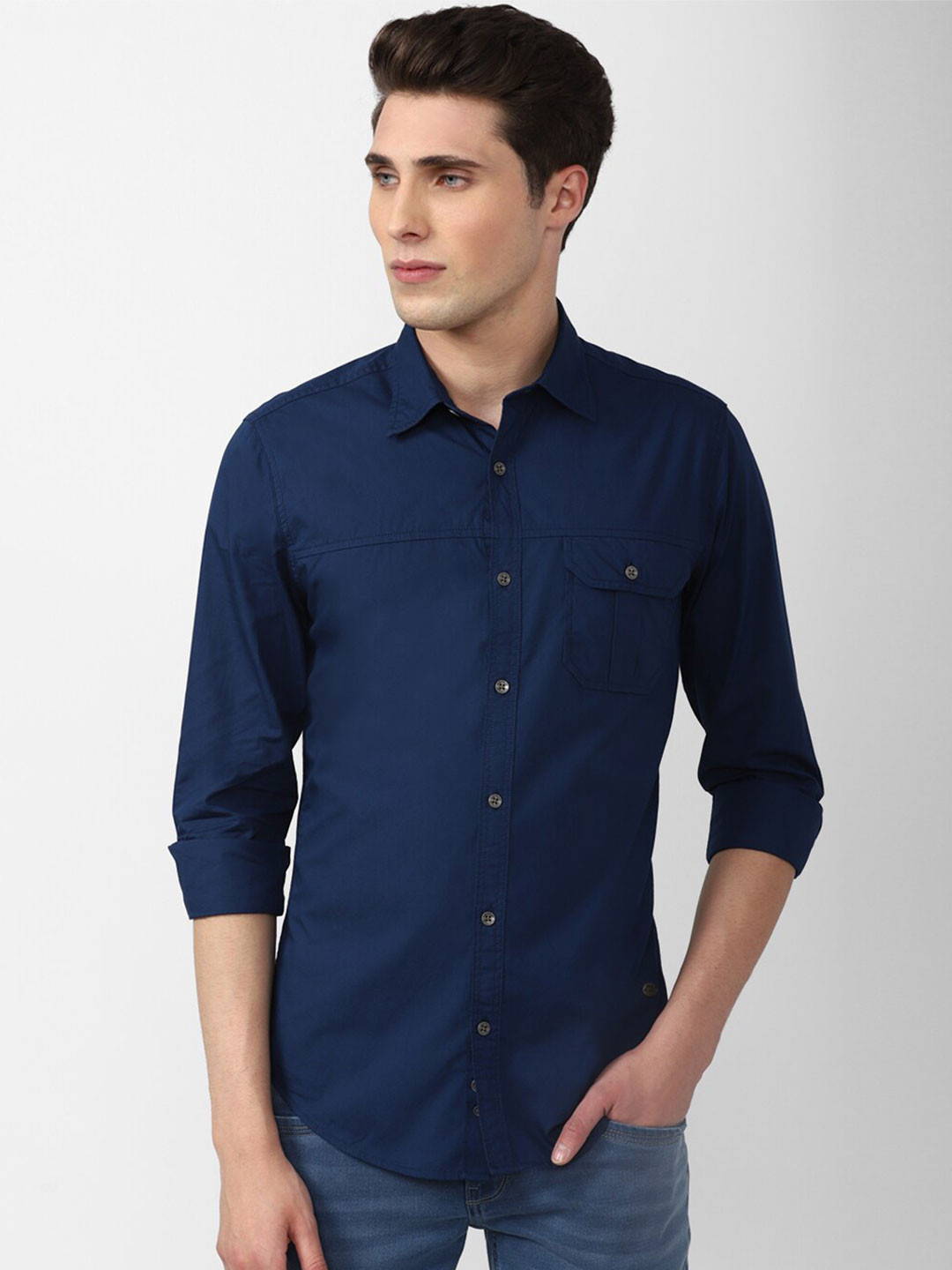 

Peter England Casuals Men Slim Fit Pure Cotton Casual Shirt, Navy blue