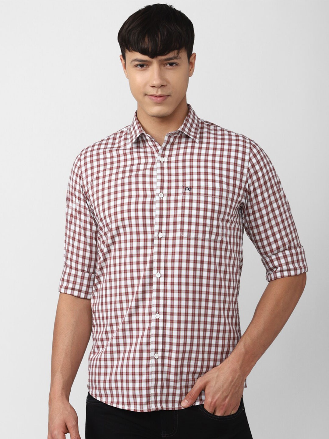 

Peter England Casuals Slim Fit Gingham Checks Pure Cotton Casual Shirt, Maroon
