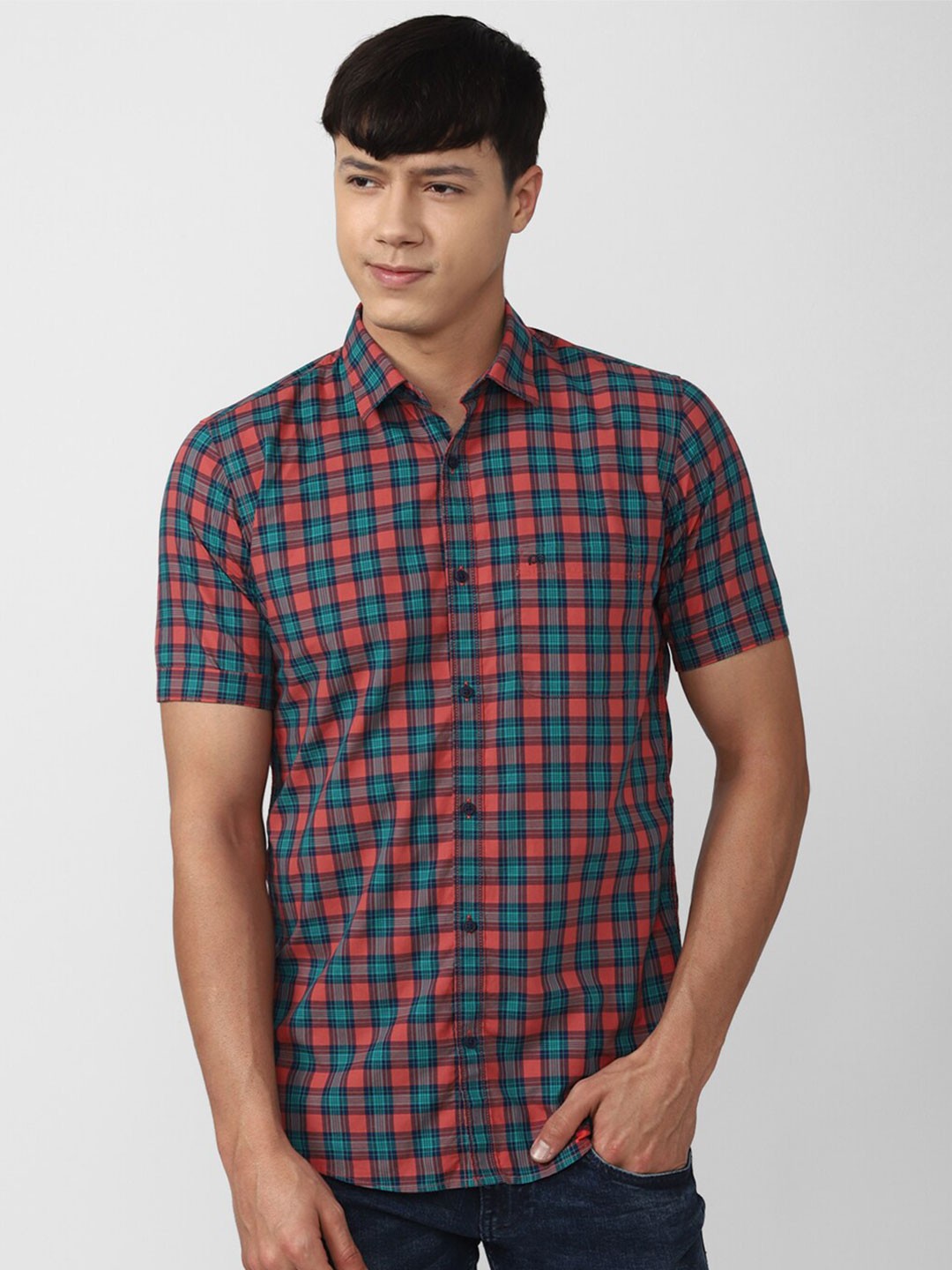 

Peter England Casuals Men Slim Fit Tartan Checks Pure Cotton Casual Shirt, Blue