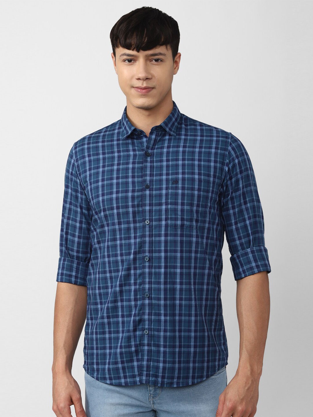 

Peter England Casuals Men Slim Fit Tartan Checks Pure Cotton Casual Shirt, Blue