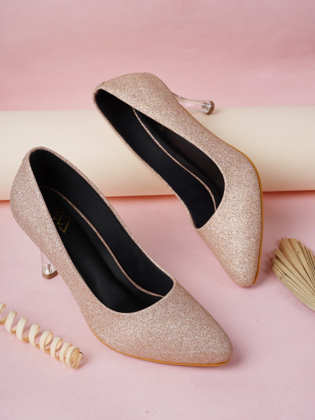 

EVERLY Textured Party Stiletto Pumps Heels, Rose gold