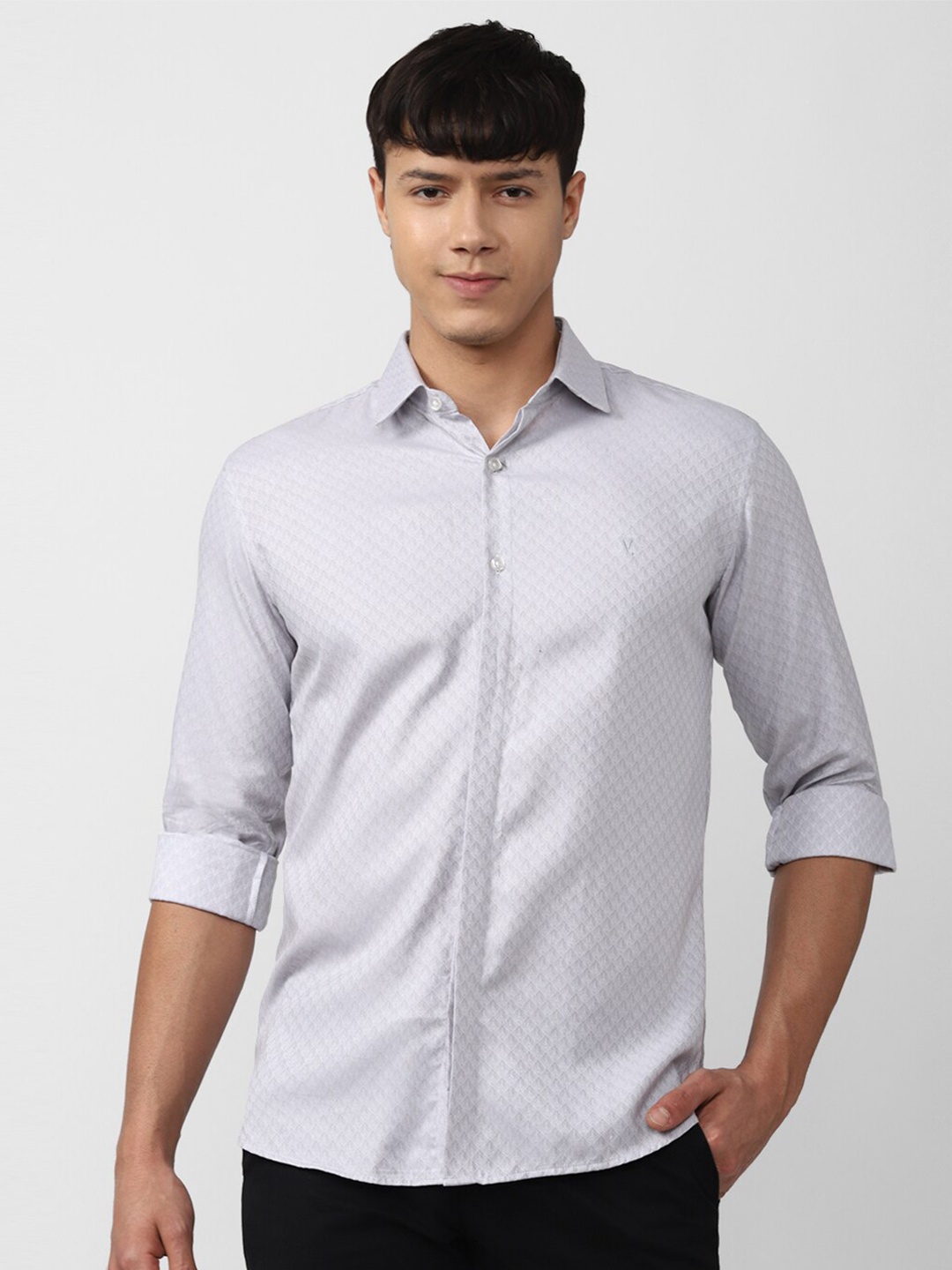 

V Dot Men Slim Fit Printed Cotton Casual Shirt, Grey
