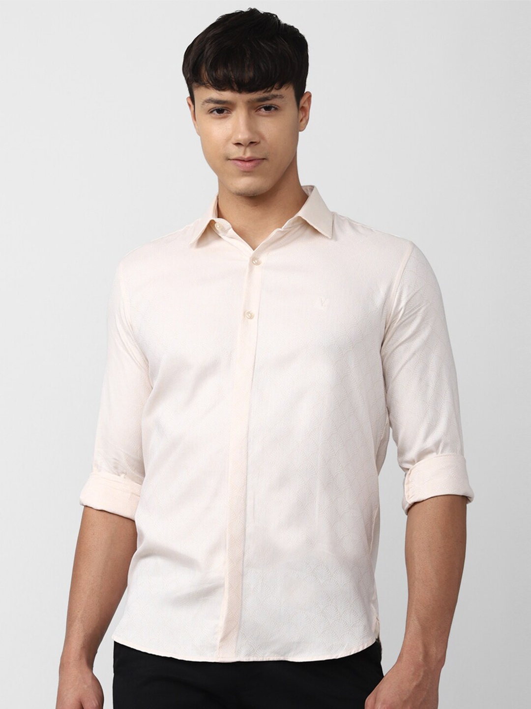 

V Dot Men Slim Fit Cotton Casual Shirt, Cream