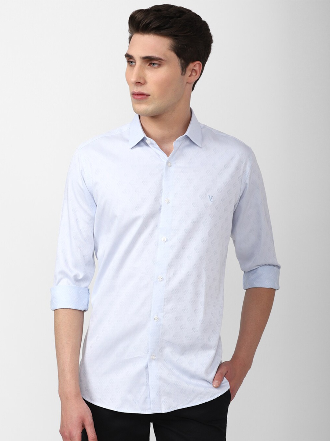 

V Dot Men Slim Fit Printed Cotton Casual Shirt, Blue