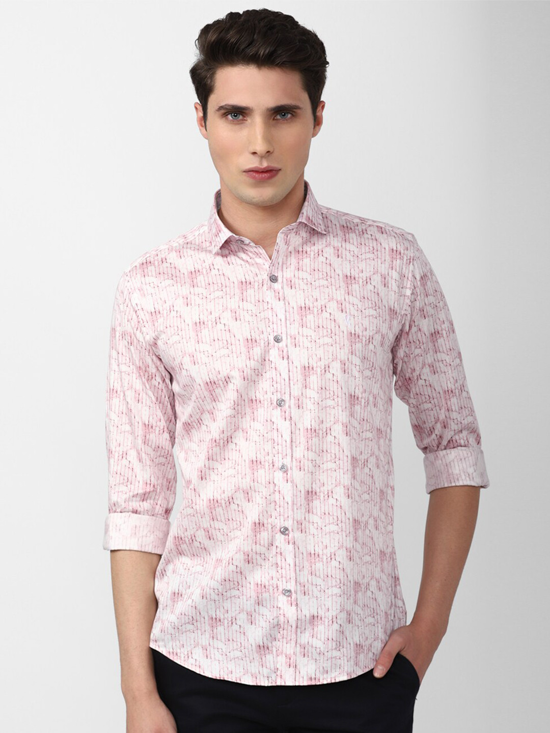 

V Dot Men Slim Fit Floral Printed Pure Cotton Casual Shirt, Pink