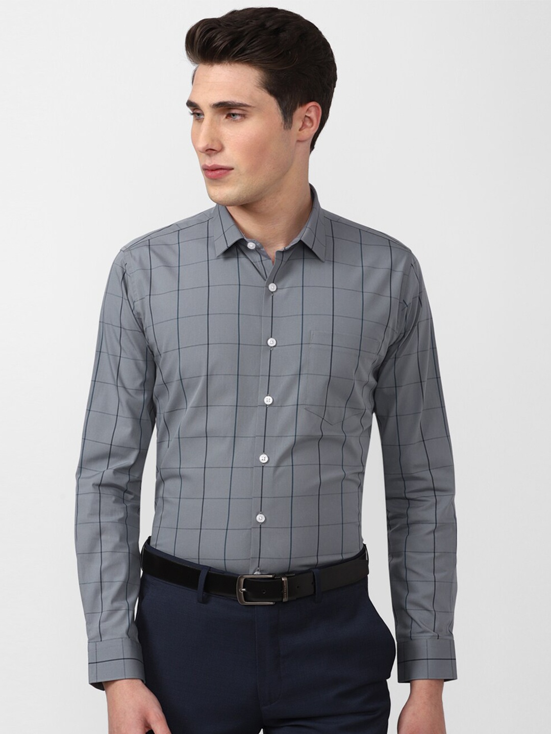 

Van Heusen Slim Fit Windowpane Checked Formal Shirt, Grey