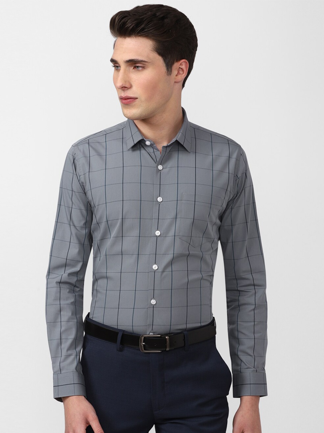 

Van Heusen Slim Fit Windowpane Checked Formal Shirt, Grey