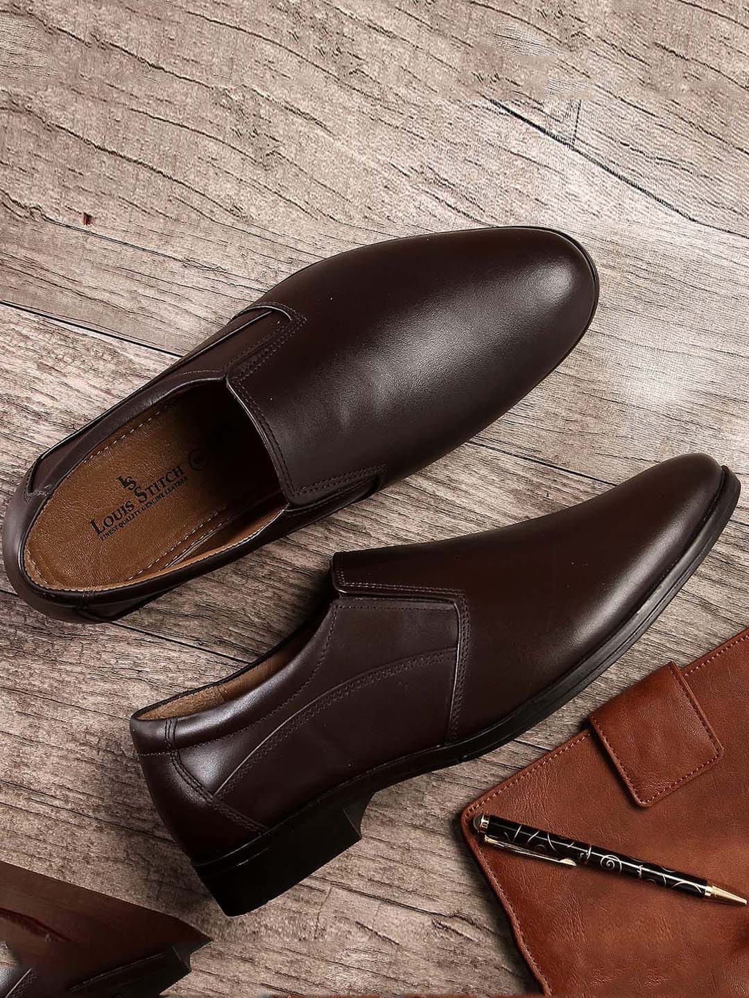 

LOUIS STITCH Men Leather Formal Slip-on Shoes, Brown