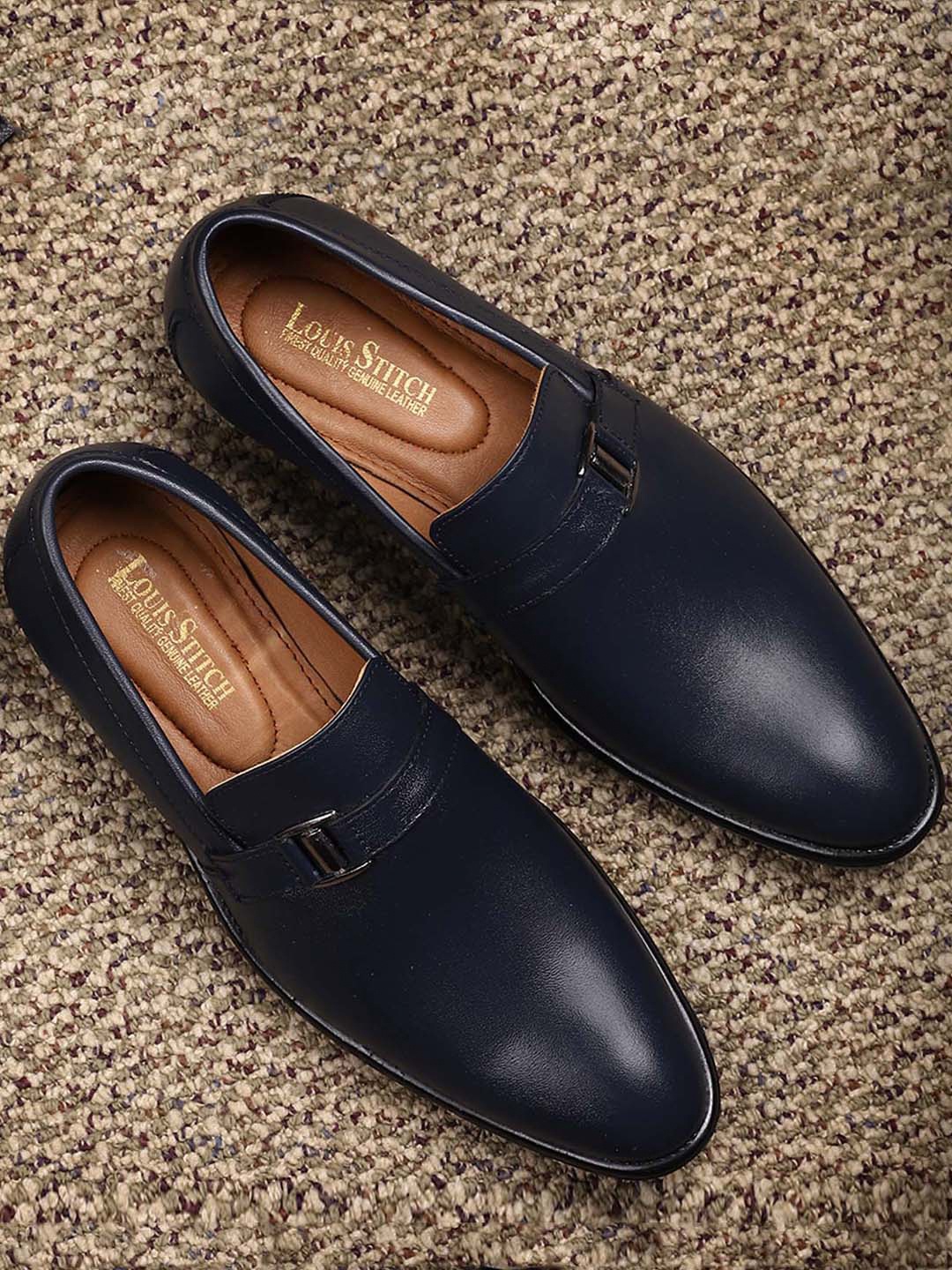

LOUIS STITCH Men Blue Leather Formal Slip-on Shoes