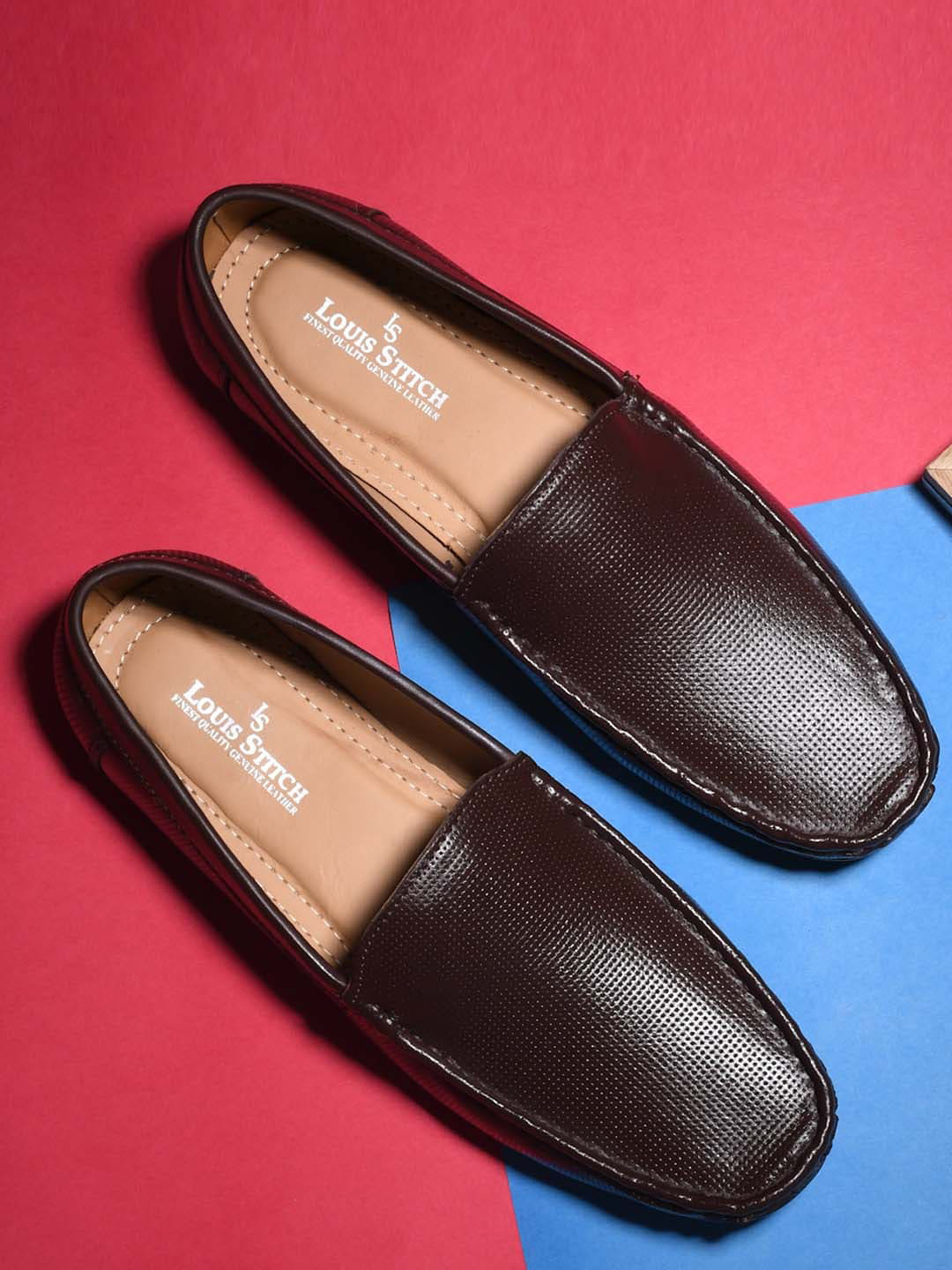 

LOUIS STITCH Men Textured Leather Formal Slip-On Sloes, Brown