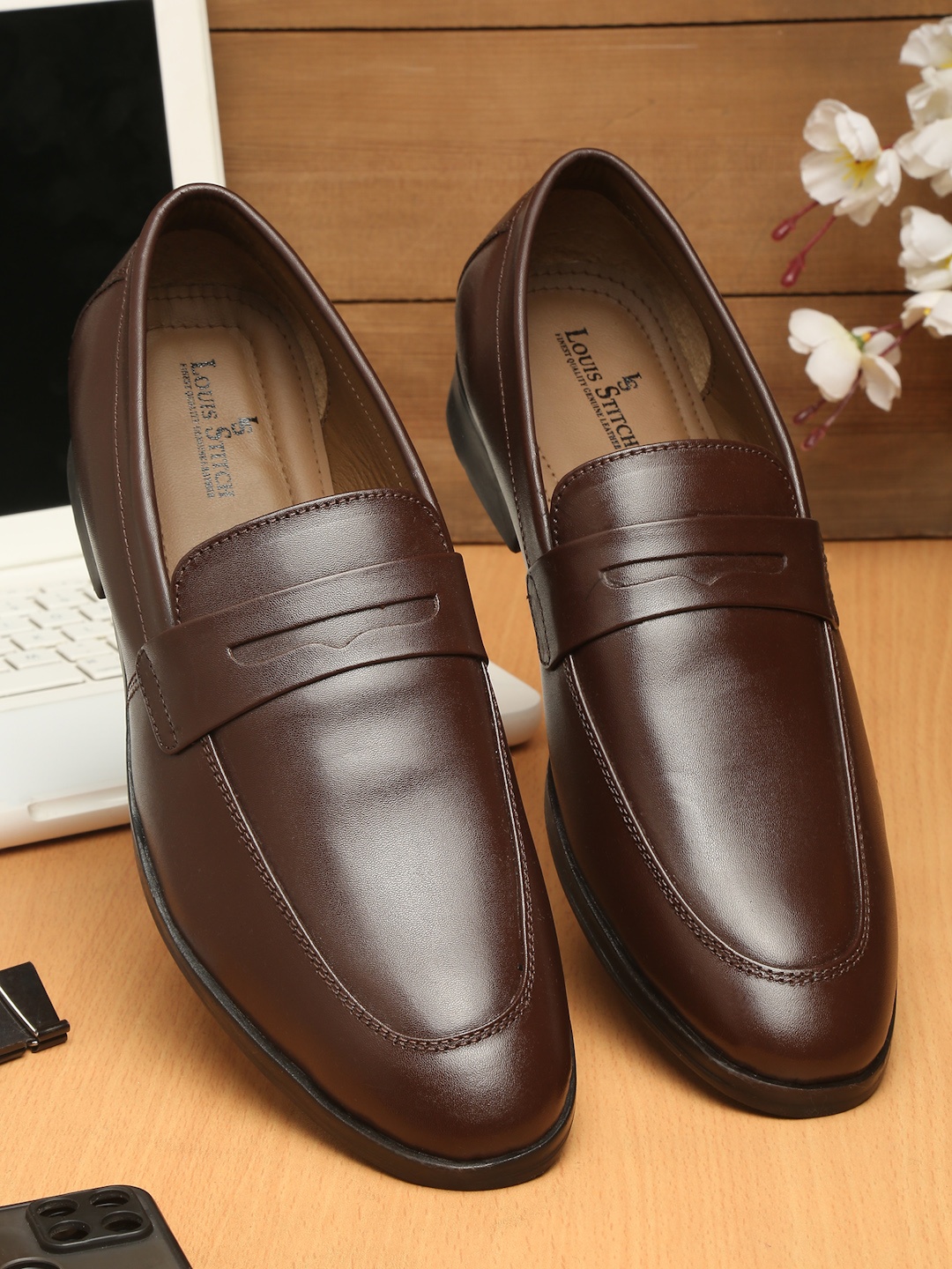 

LOUIS STITCH Men Brown Mocassins Italian Leather Formal Shoes