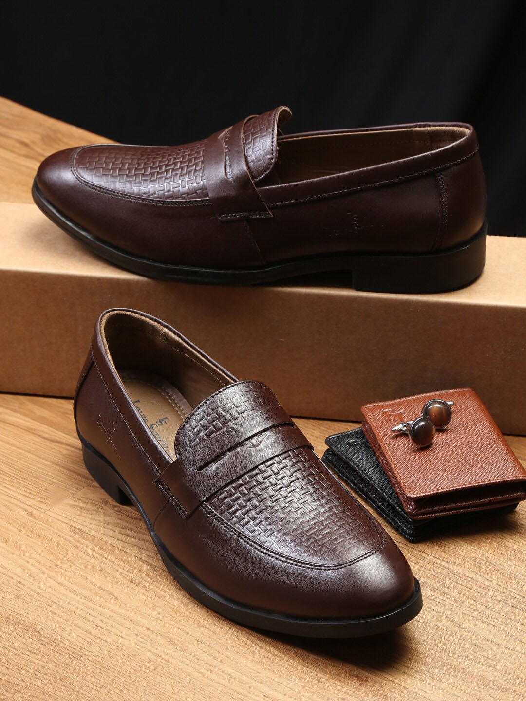 

LOUIS STITCH Men Brown Moccasins Italian Leather Formal Shoes, Coffee brown
