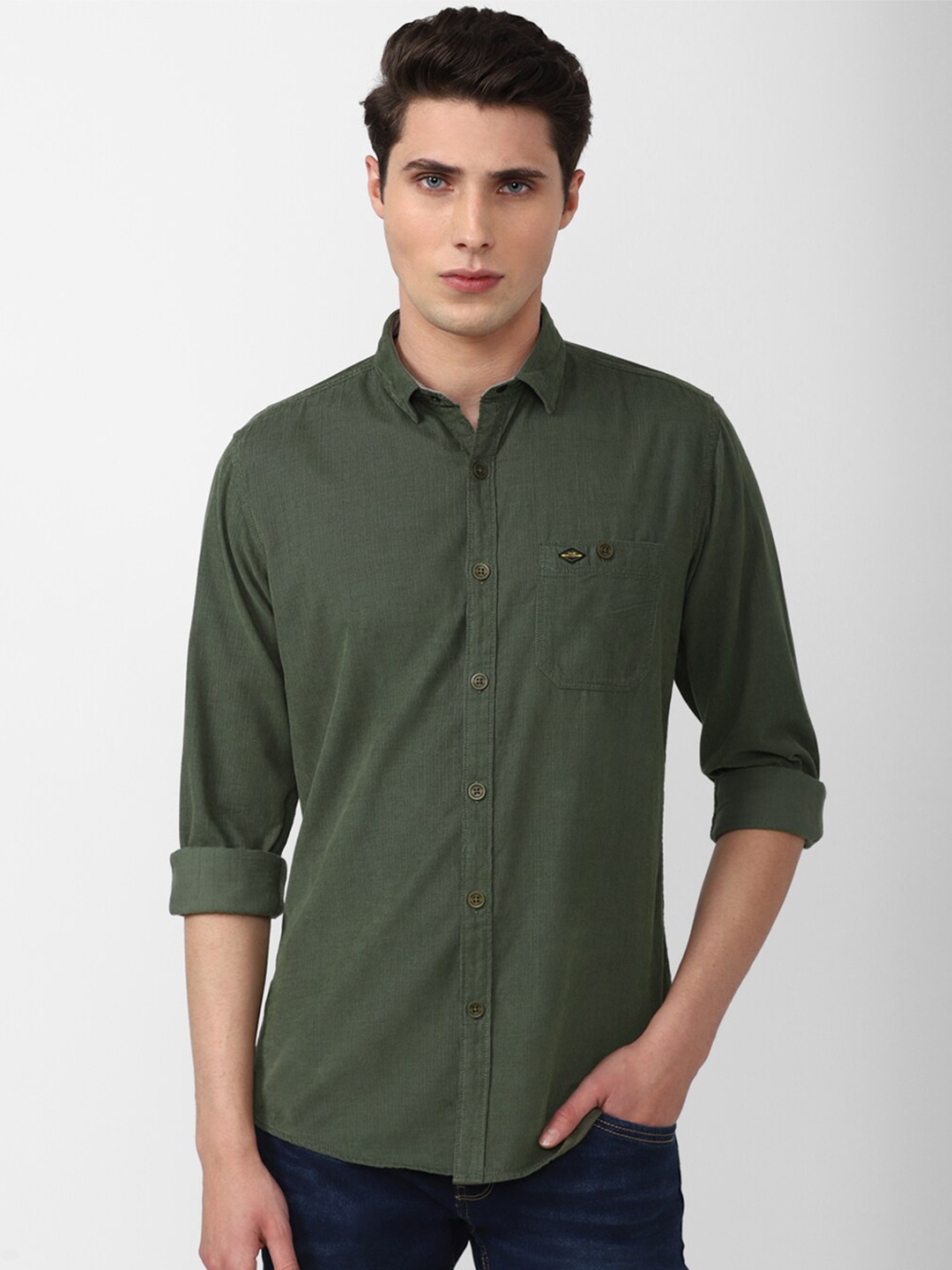 

VAN HEUSEN DENIM LABS Men Slim Fit Pure Cotton Casual Shirt, Olive