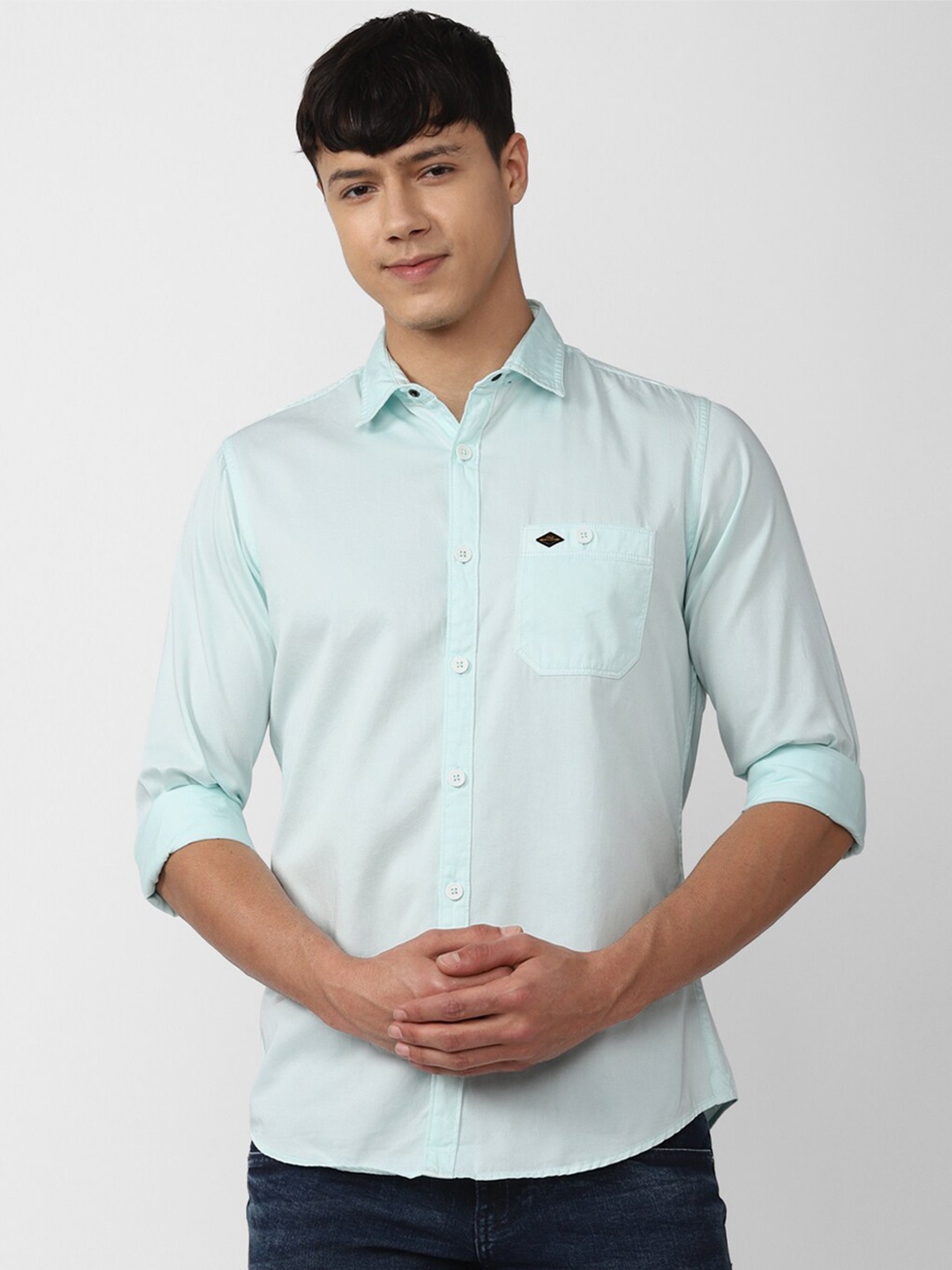 

VAN HEUSEN DENIM LABS Men Slim Fit Pure Cotton Casual Shirt, Sea green