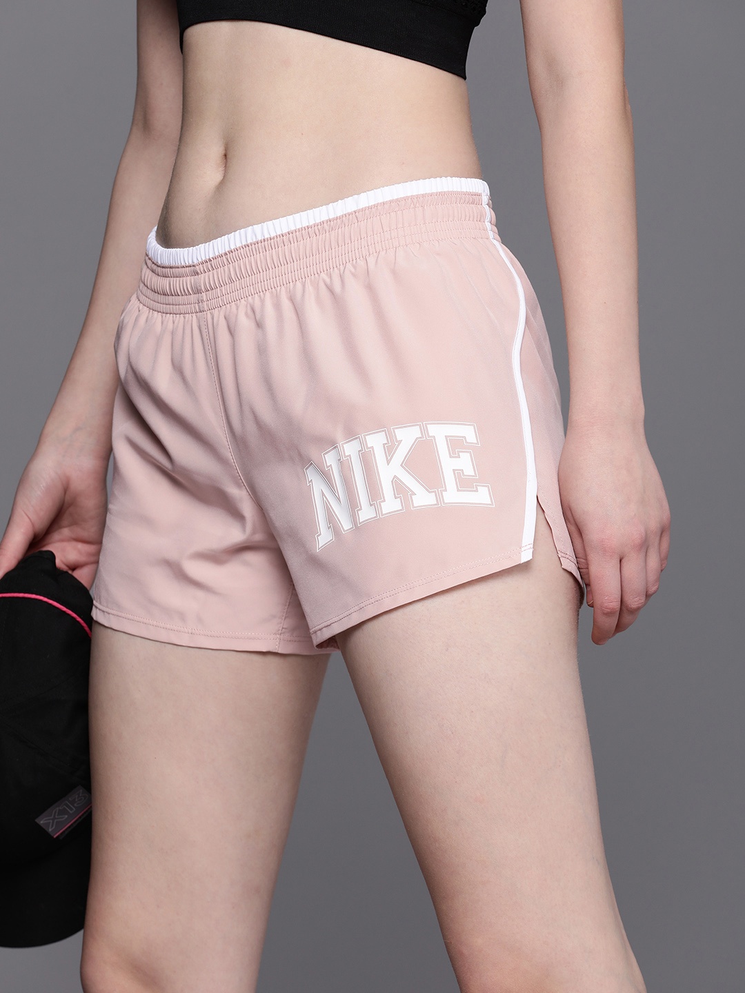 

Nike Women Typography Printed Dri-Fit Swsh Run 10K Running Shorts, Pink