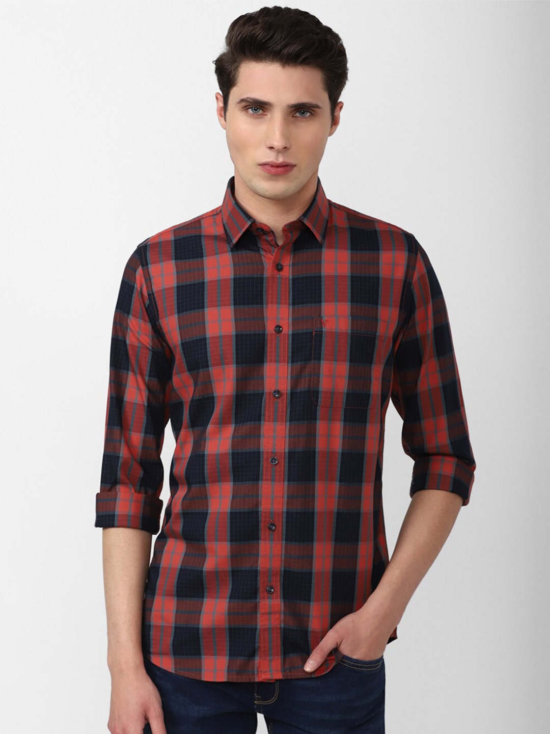 

Van Heusen Sport Men Slim Fit Buffalo Checked Pure Cotton Casual Shirt, Orange