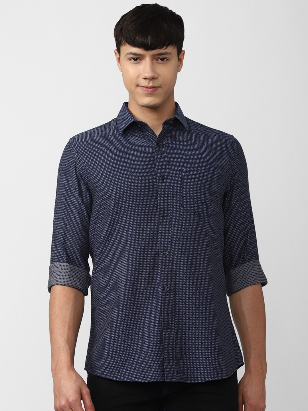 

Van Heusen Sport Slim Fit Printed Pure Cotton Casual Shirt, Navy blue