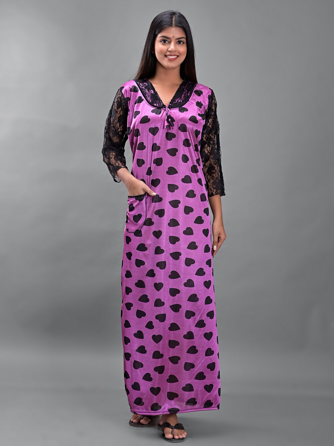 

Apratim Women Purple Printed Maxi Nightdress