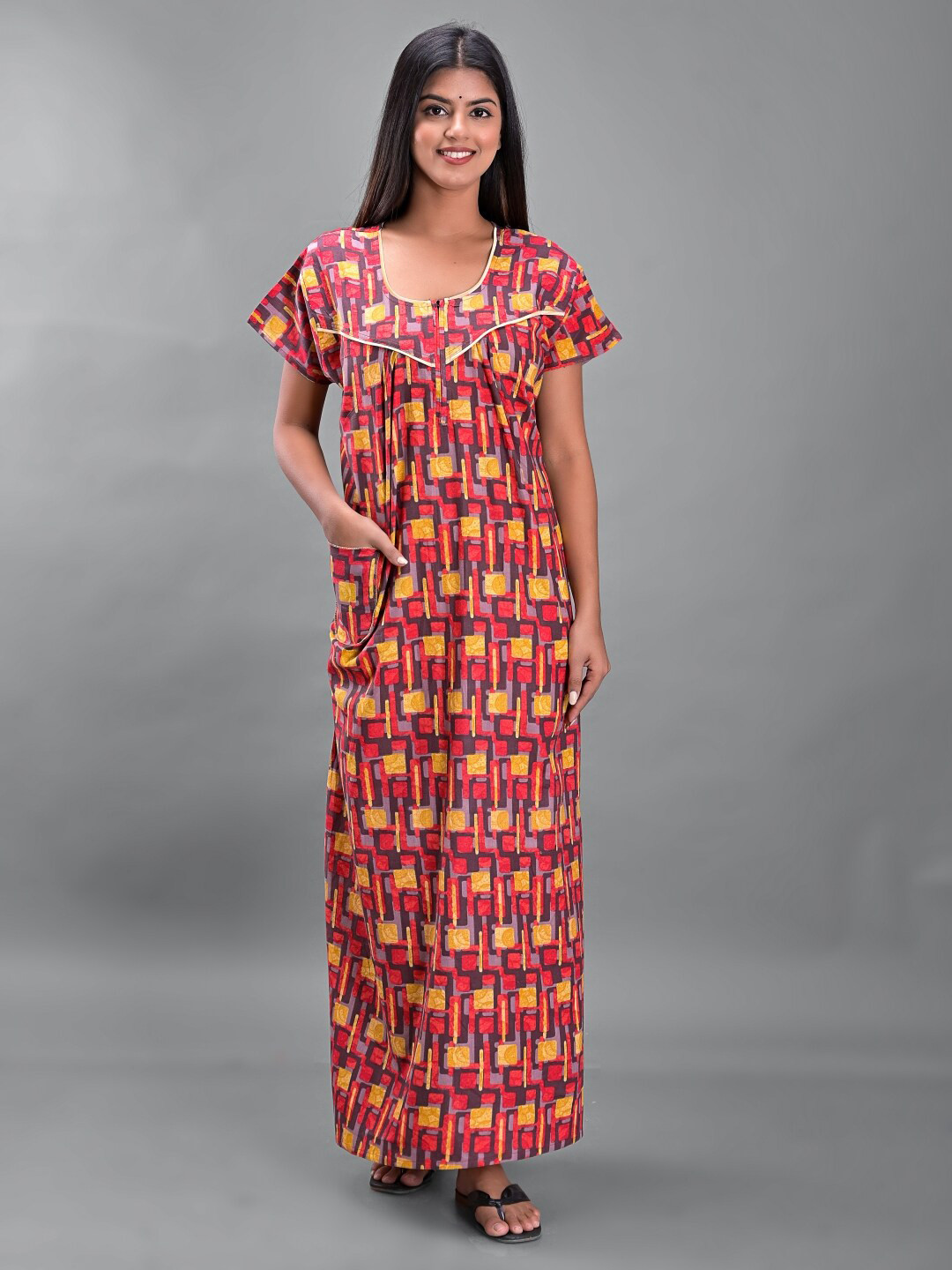 

Apratim Printed Pure Cotton Maxi Nightdress, Red