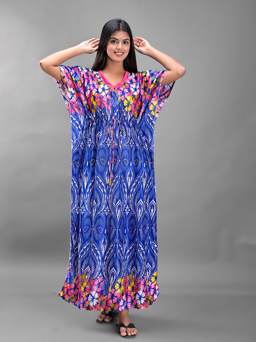 

Apratim Blue Printed Maxi Nightdress