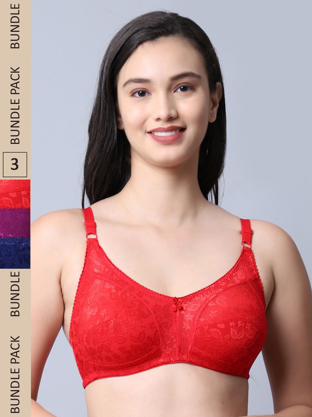 

Jinfo Red & Purple Floral Bra