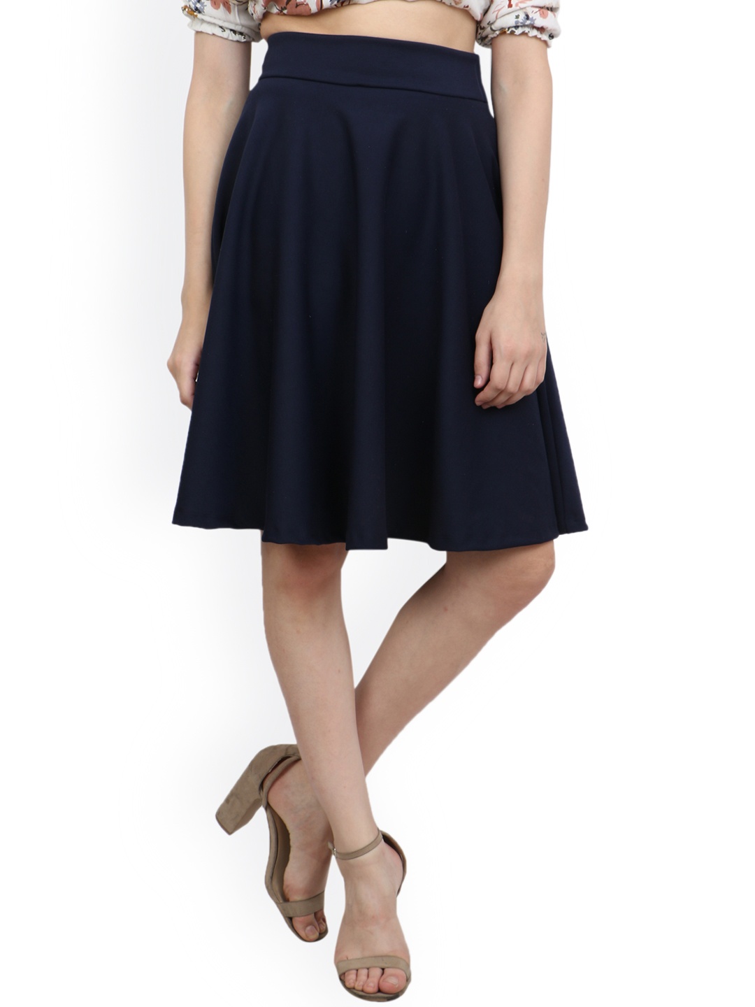 

Cation Navy Blue Flared Knee Length Skirt