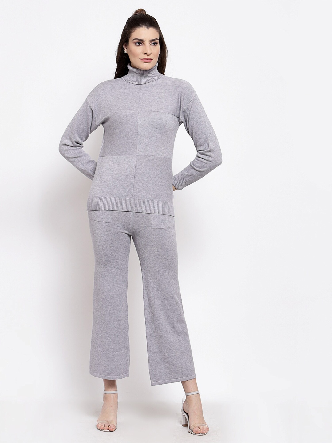 

Mafadeny Women High Neck Top with Trousers, Grey