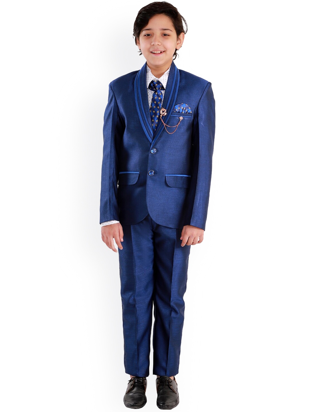 

FOURFOLDS Boys Self Design Single-Breasted Three-Piece Party Suits, Blue