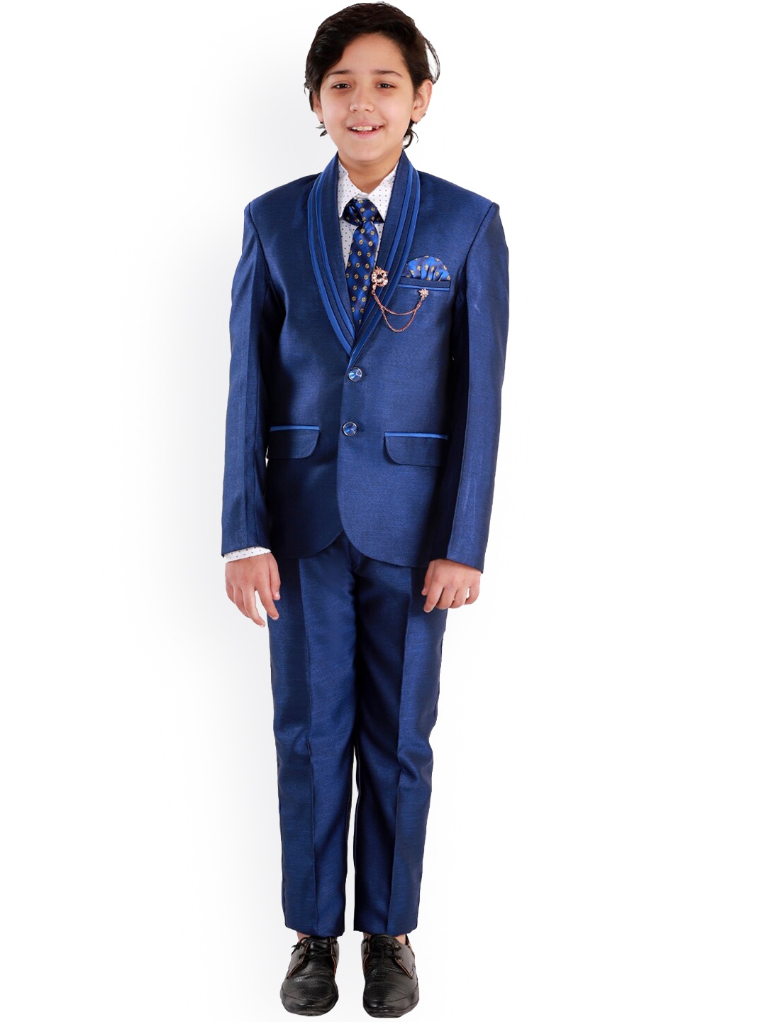 

FOURFOLDS Boys Self Design Single-Breasted 5-Piece Party Suits, Blue