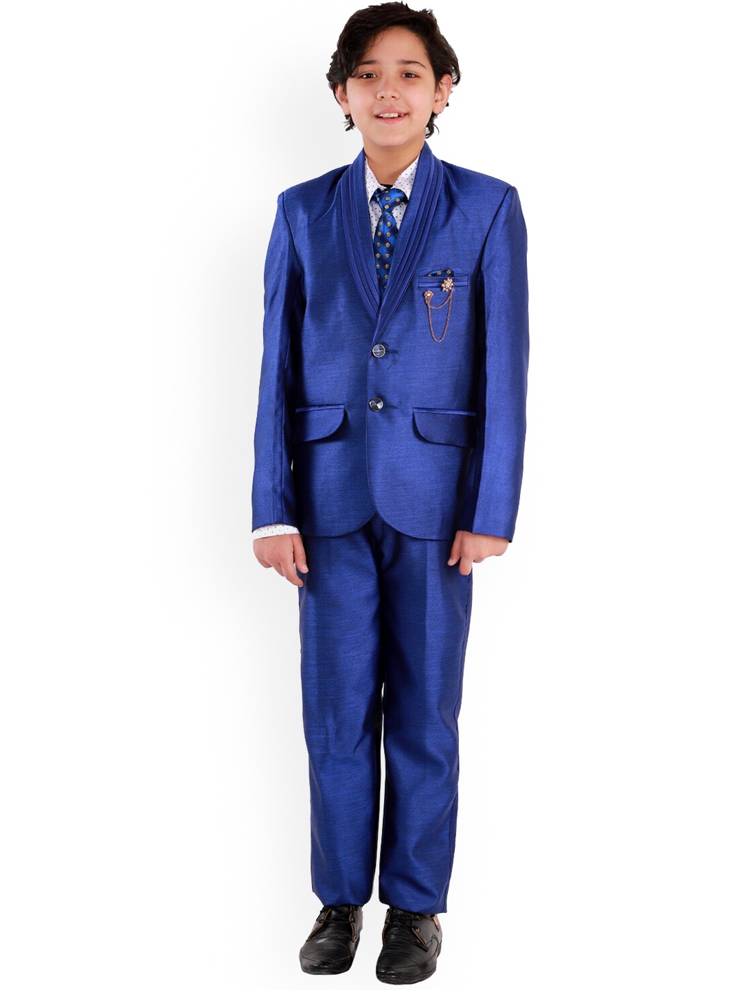 

FOURFOLDS Boys Self Design Single-Breasted Three-Piece Party Suits, Blue