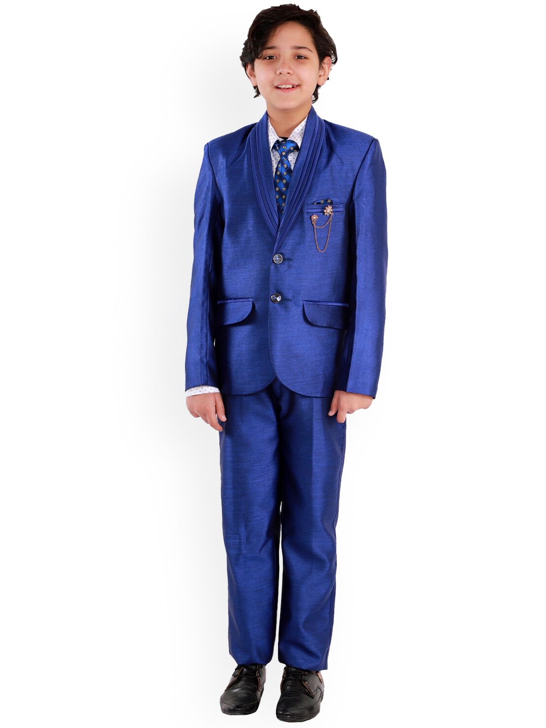 

FOURFOLDS Boys Self Design Single-Breasted Three-Piece Party Suits, Blue