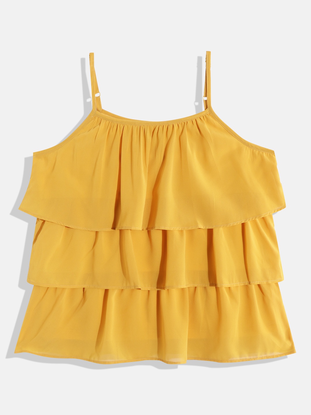 

HERE&NOW Girls Layered Georgette Tiered Top, Yellow