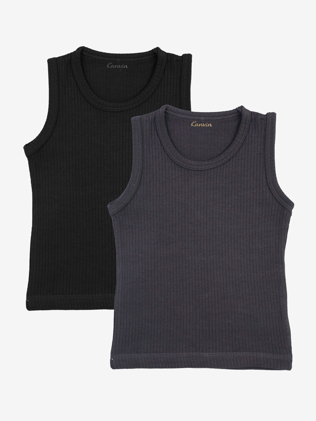

Kanvin Boys Pack Of 2 Ribbed Thermal Tops, Black