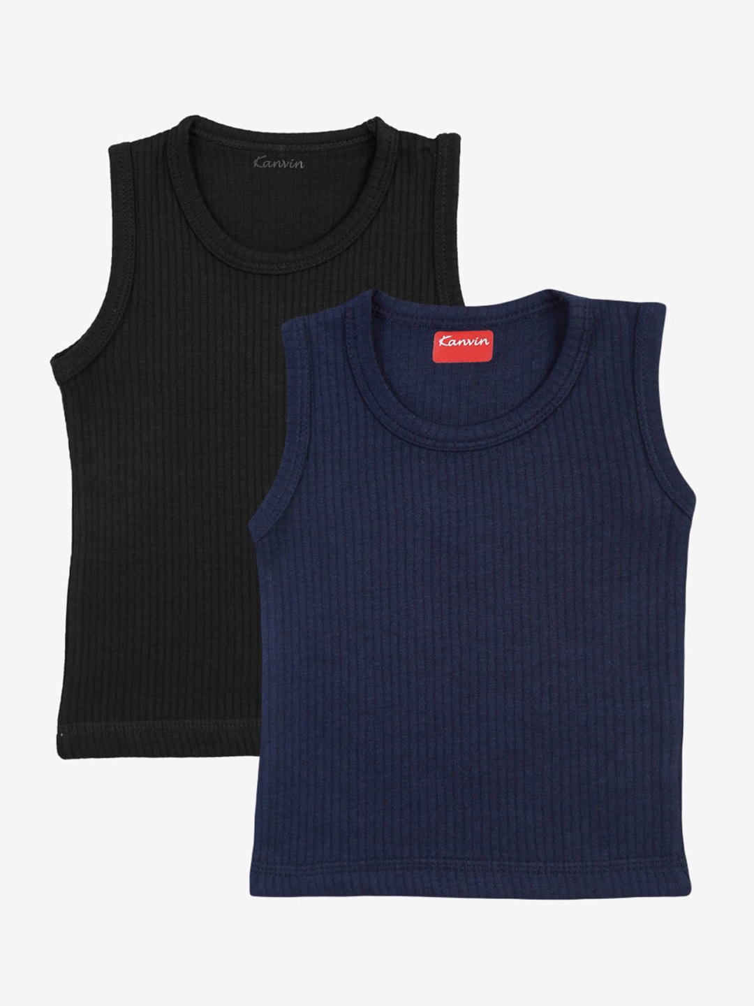 

Kanvin Boys Pack Of 2 Ribbed Thermal Tops, Black