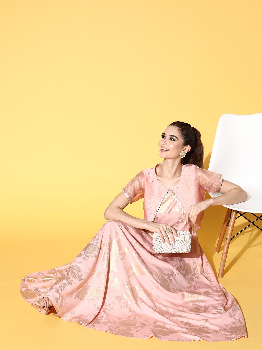 

Ahalyaa Floral Printed Maxi Ethnic Dress, Pink