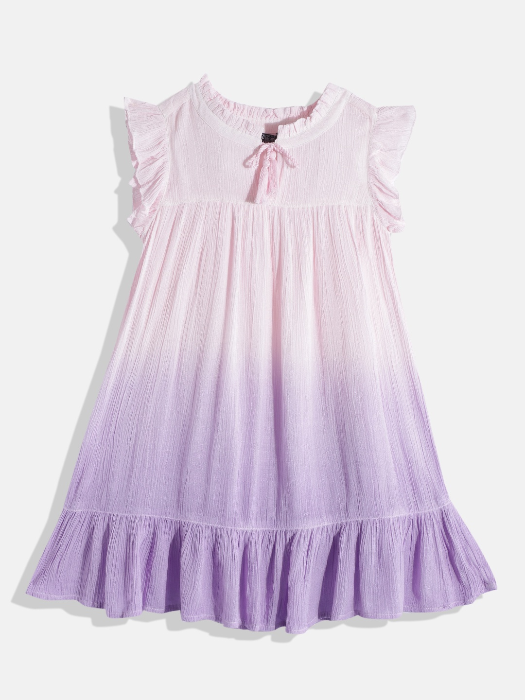 

HERE&NOW Girls Dyed Tie-Up Neck Crepe A-Line Midi Dress, Lavender