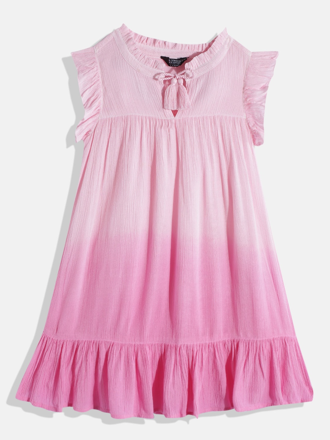 

HERE&NOW Girls Dyed Tie-Up Neck Crepe A-Line Midi Dress, Pink