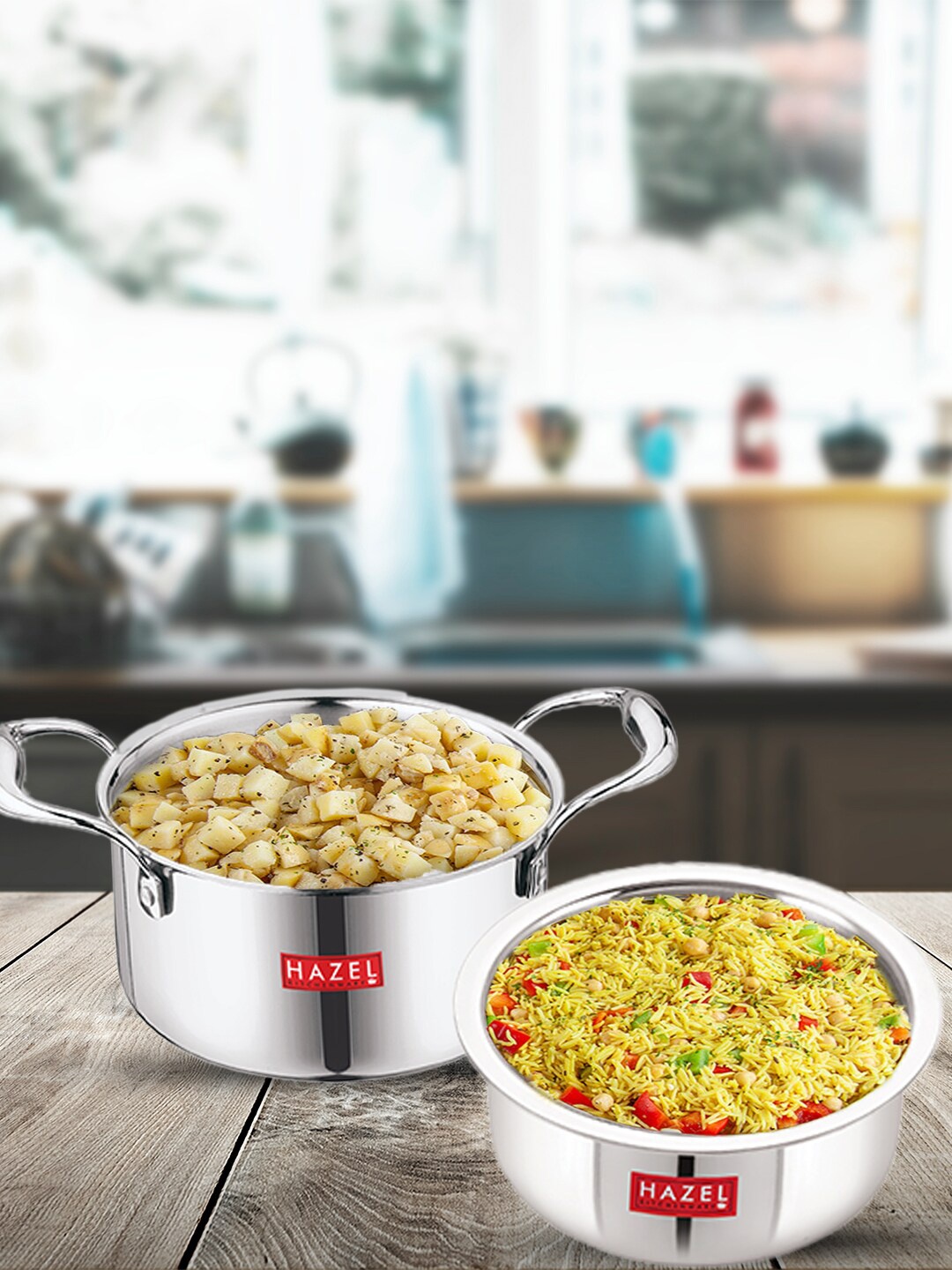 

HAZEL Triply Set of 2 Stainless Steel Induction Bottom Tope & Tope With Handle 2.3Ltr, Silver