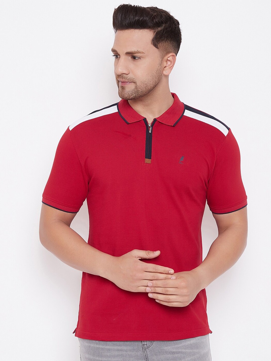 

HARBOR N BAY Men Red Polo Collar T-shirt