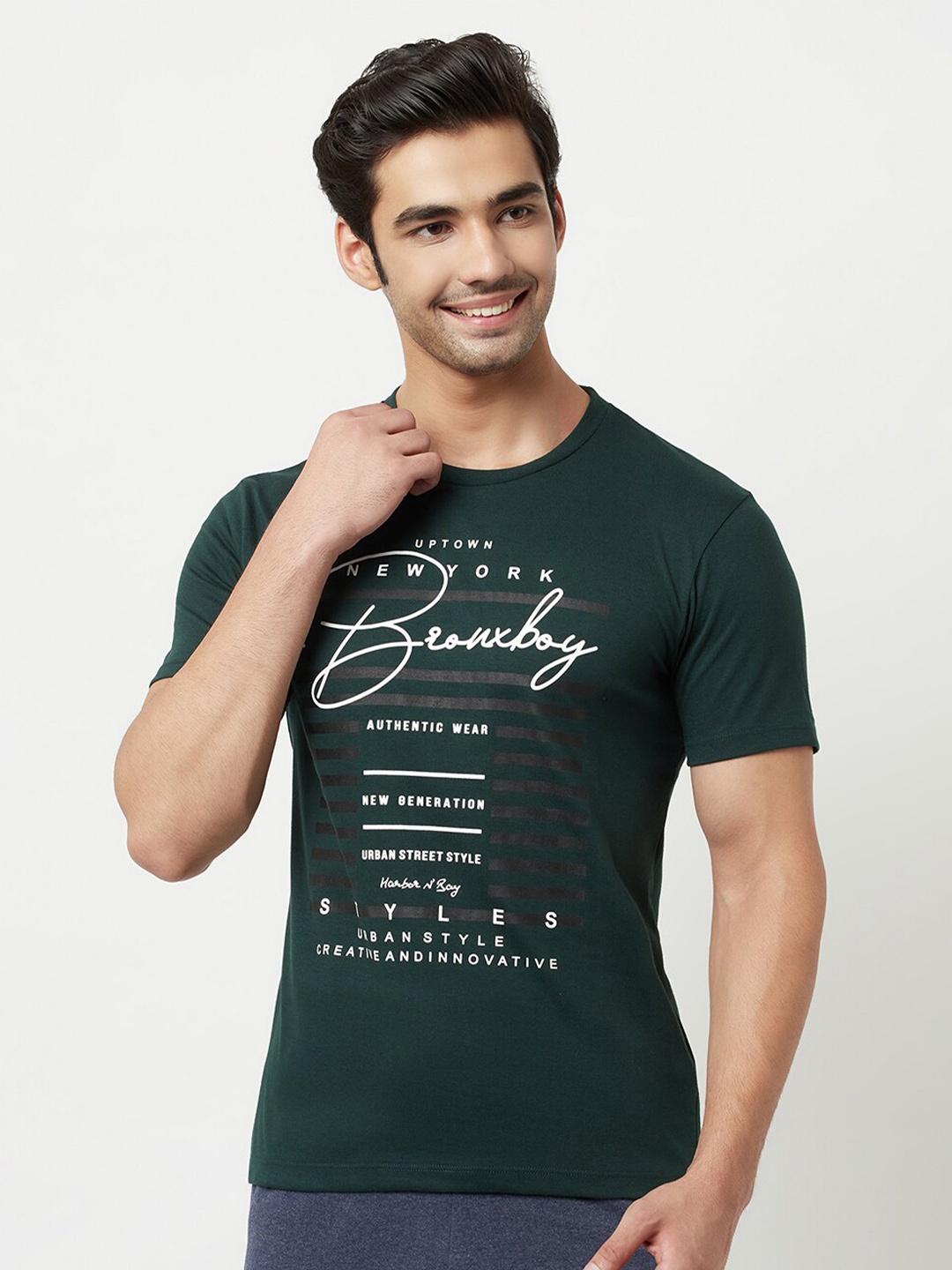 

HARBOR N BAY Men Green Typography Printed T-shirt