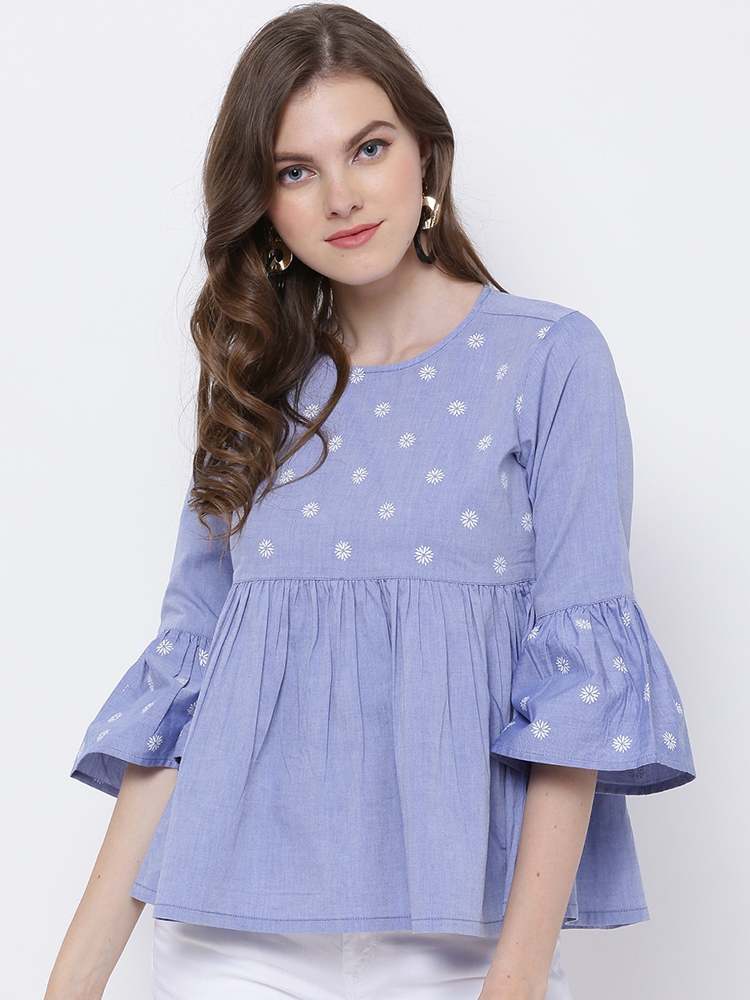 

Tokyo Talkies Women Solid Empire Pure Cotton Top, Blue