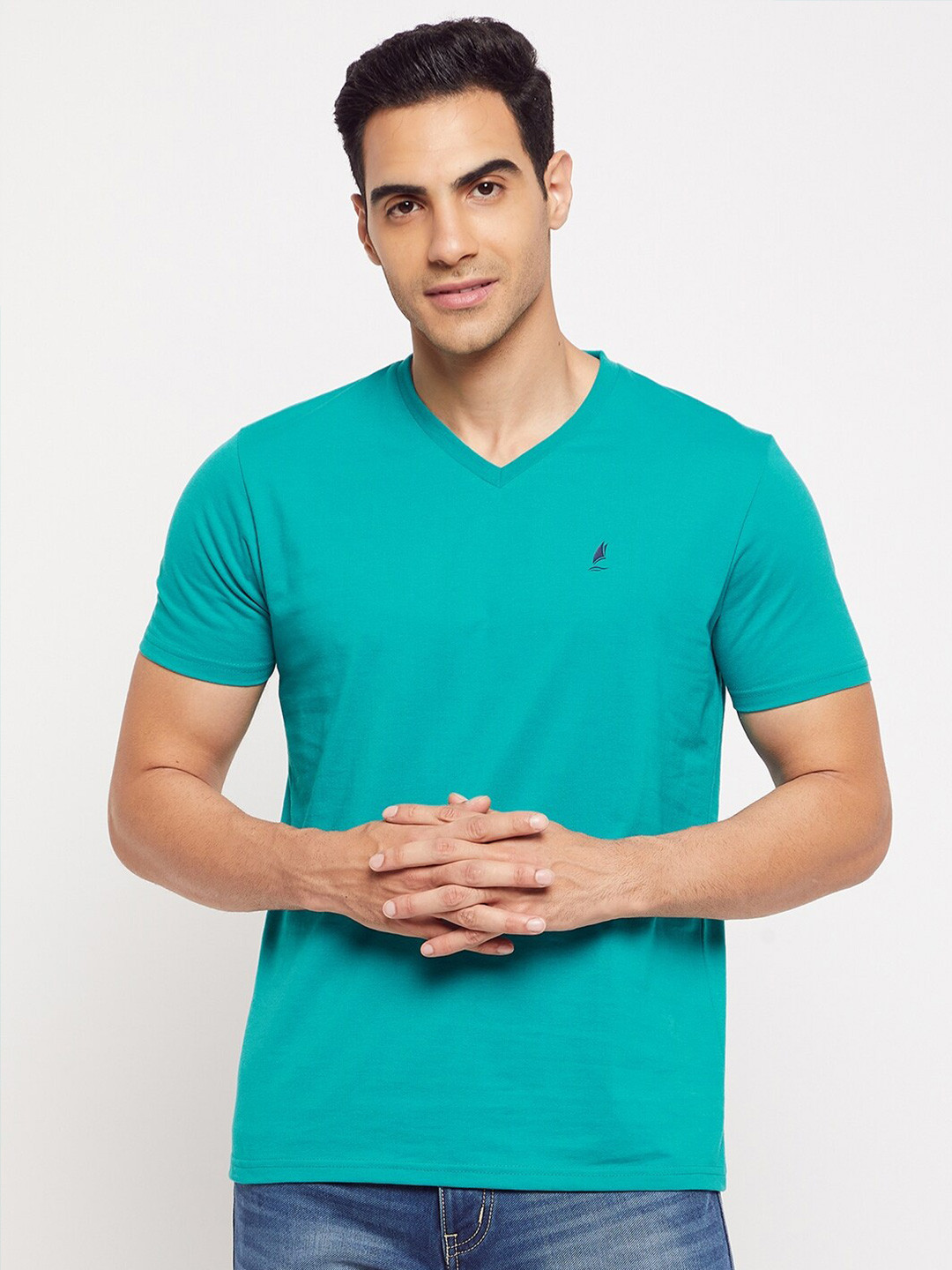 

HARBOR N BAY Men Sea Green V-Neck T-shirt