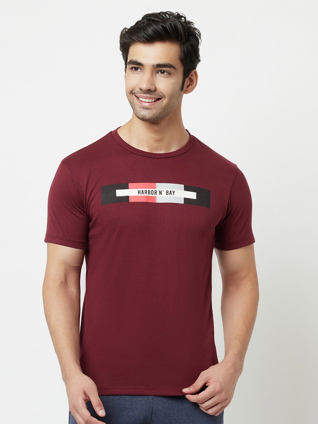 

HARBOR N BAY Men Maroon Typography Printed T-shirt