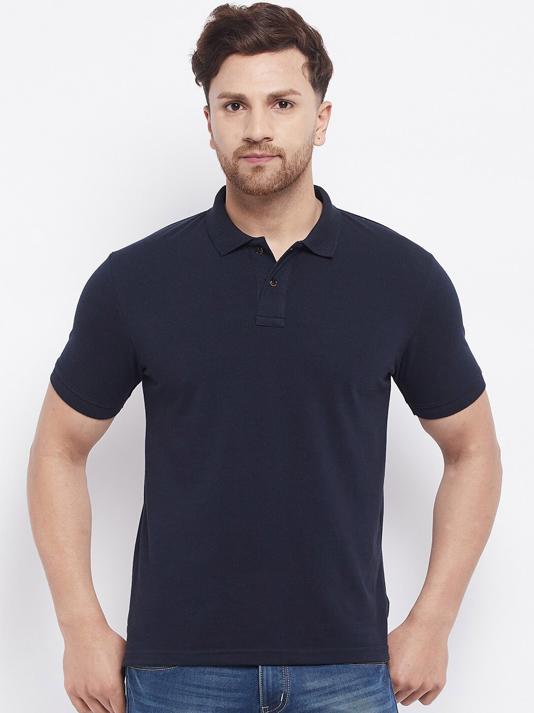 

HARBOR N BAY Men Navy Blue Polo Collar T-shirt